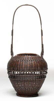 TANABE CHIKUUNSAI BASKET WITH TOMOBAKO, ADAIR ESTATE. The jar-form 'Chinese Style' Japanese 