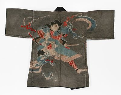 A BRIGHTLY COLORED 19TH C. JAPANESE FIREMAN'S COAT. The rare 19th century 'firefighter's' coat 