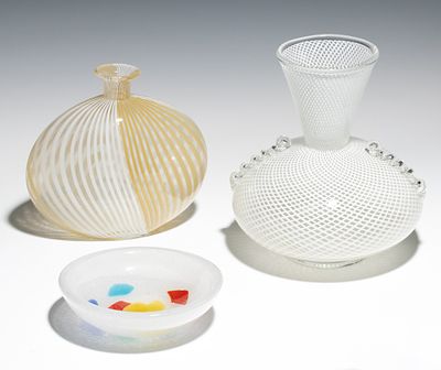 A COLLECTION OF ITALIAN GLASS BY DINO MARTENS FOR TOSO. 1. A Dino Martens Filigrana pillow vase 