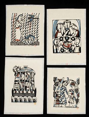Sadao Watanabe (Japan, 1913-1996) - SADAO WATANABE (1913-1996) FOUR PENCIL SIGNED PRINTS. Sadao 
