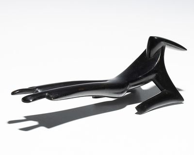 UNIDENTIFIED MODERNIST BRONZE SCULPTURE IN BLACK PATINA. Untitled 1983 The sleek abstracted 
