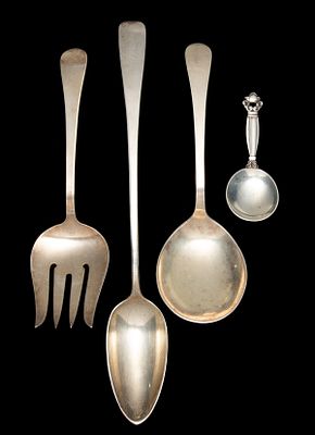 TUTTLE, ERICKSON AND JENSEN WORKSHOP STERLING SILVER. The group includes a Georg Jensen Acorn 