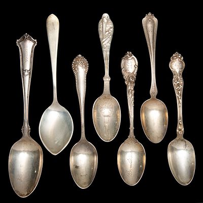 FIGURAL STORK AND OTHER STERLING SILVER SPOONS. Sizes range from 5.75 to 7.25 inches and weighs 
