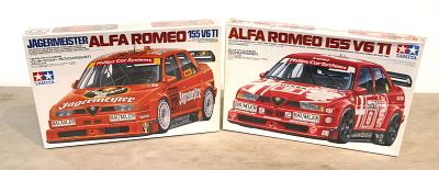 2 unopened 1/24 scale Tamiya models, Alfa Romeo & Jagermeister 155V6TI. 2 unopened 1/24 scale