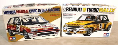 2 Tamiya models in boxes, Renault 5 Turbo Rally & Honda Mugen Civic Si Gr. A Racing no guarantee.