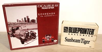 2 models in boxes: Excalibur SS road-ster and AMT ERTL Blueprinter Exclusive Sunbeam Tiger 8159 no