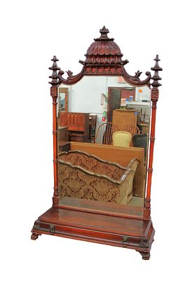 Beautiful antique pagoda table top dressing mirror with drawer. Beautiful antique highly carved