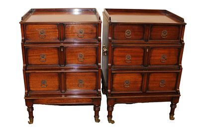 Pair of quality mahogany step up end tables. Nice pair of quality solid mahogany step up two