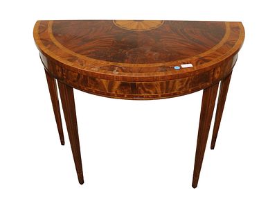 Councill console table, banded inlaid burl mahogany. Councill Furniture double banded with star