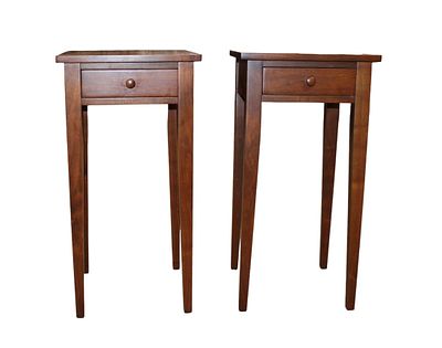Quality pair bench made walnut side tables. Pair of quality bench made one drawer walnut tapered