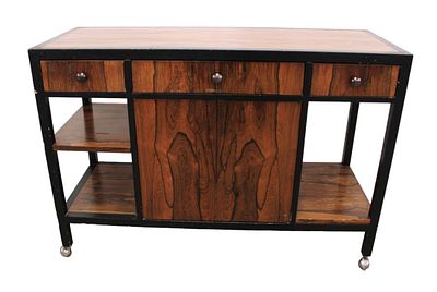MCM Bar/Server in rosewood finish. Mid Century Modern Bar/Server in rosewood finish and black