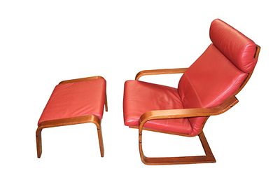 MCM leather lounge chair & ottoman. Mid Century Modern style 2 piece leather lounge chair and