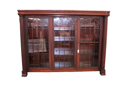 Awesome antique mahogany bookcase with key. Awesome antique solid mahogany 3 door bookcase with