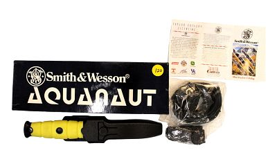 Smith & Wesson Bullseye 9 3/8" Diver's Knife in the yellow CKDY, new old stock. Smith &