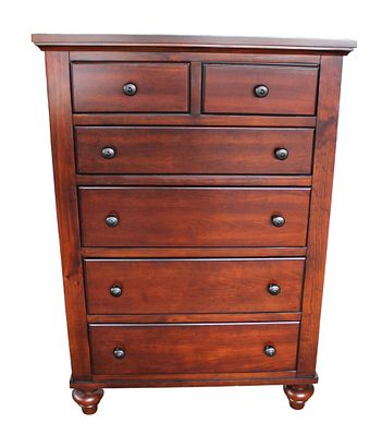Like new mahogany high chest. Like new contemporary mahogany finish six drawer high chest.