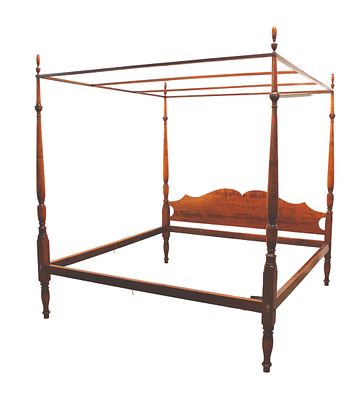Eldred Wheeler king size 4 poster canopy top bed, solid maple and cherry original hand rubbed finish