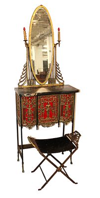 Antique ornate bronze & marble telephone stand/vanity attrib. Oscar Bach. Antique 2 piece very