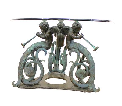 Bronze sculpture center table wing cherubs playing musical instruments attrib. Auguste Moreau. El