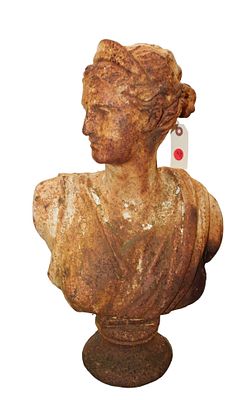 Semi antique cast iron garden bust. Structurally sound. Does show age right out of the estate.