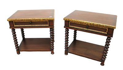 Nice pair of side tables with drawers. Nice pair of one drawer side tables in the manner of