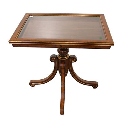 Maitland Smith burl mahogany lift top display table, original finish. Maitland Smith burl 