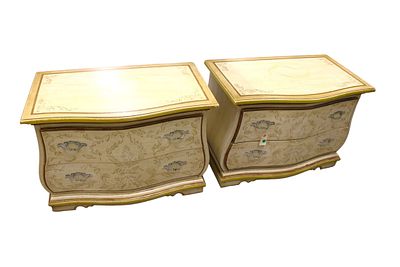 Pair Drexel Heritage night stands decorated original factory paint. Pair of Drexel Heritage 