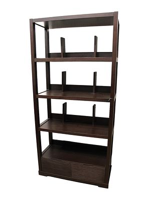Modern expresso finish 4 tier bookcase over 2 drawers, structurally sound and in good 