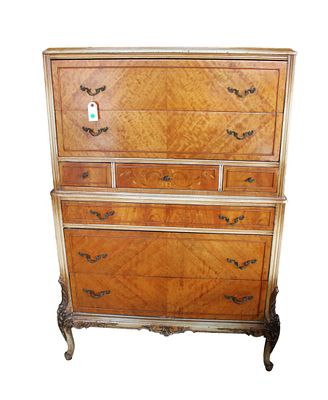 Antique satinwood painted framed chest on chest, structurally sound, original finish, inlay in 
