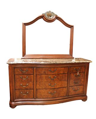Thomasville burl walnut marble top dresser and mirror. Thomasville burl walnut 12 drawer marble 