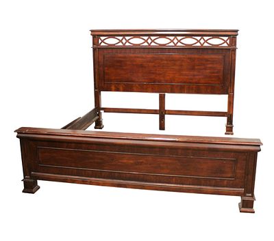 Contemporary mahogany finish king size bed with 3 rails and slats, structurally sound and in 