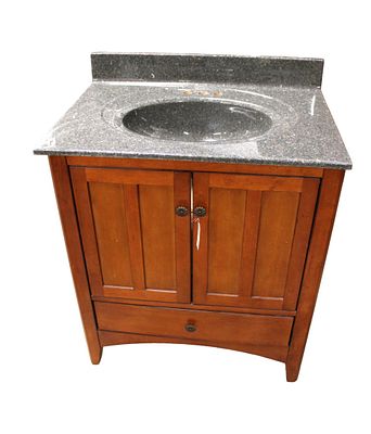 32" cultured marble top bathroom vanity, mahogany, Arts & Crafts. 32" cultured marble top 2 door 