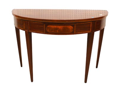 Beautiful Baker Demilune Console Table, burl mahogany, 1 drawer. Beautiful Baker demilune 1
