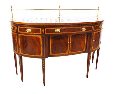 Hickory Masterpiece buffet, brass gallery, mahogany with satinwood banding and inlay. Hickory