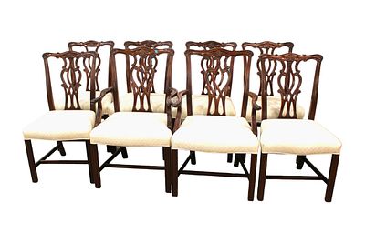 Set 8 Hickory Dining Room Chairs, Chippendale style, solid mahogany. Set of 8 Hickory solid