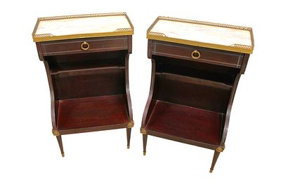 Pair Regency MT Brass Galleried Stands, brass and bronze. Nice pair of Regency 1 drawer marble
