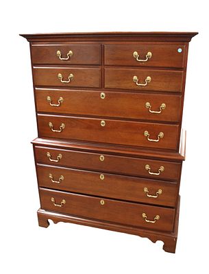 Nice Link Taylor Heirloom high chest, solid mahogany, 9 drawer, bracket foot. Nice Link Taylor