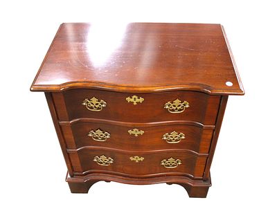 Solid cherry serpentine front 3 drawer night stand, structurally sound and in good condition