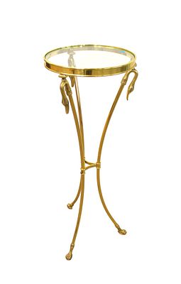 Mid century swan head stand, solid brass, glass top, paw foot. Mid century solid brass and glass