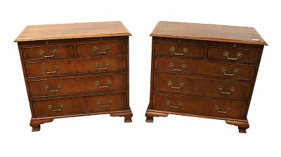 Pair Maitland Smith Bachelors Chest w/pull out trays. Pair of Maitland Smith solid mahogany