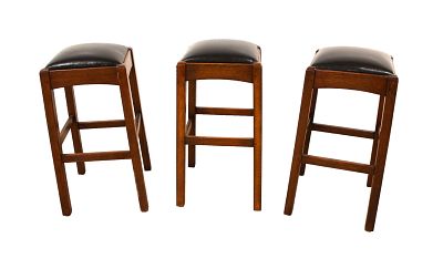 Set 3 Stickley Mission Oak Leather Top Stools. Set of 3 Stickley Mission Oak dark brown leather