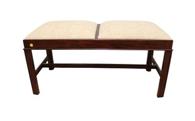 Henkel Harris Double Cushion Mahogany Bench. Henkel Harris solid mahogany double cushion bench