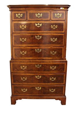 Henredon Aston Court Burl Banded High Chest. Beautiful Henredon Aston Court Collection 9 drawer