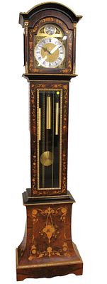 French Marquetry Burl Walnut Grandfather Clock. French style marquetry style burl walnut