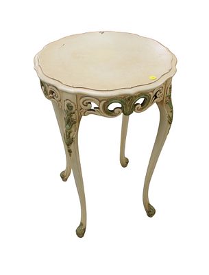 Vintage Italian carved original paint round table, structurally sound, original found condition, 18"