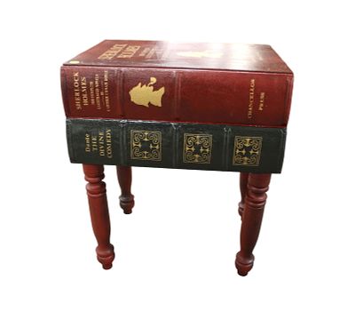 Faux book decorator side table, structurally sound & original condition, 17"w x 14"d x 20"h. Faux