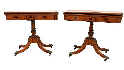 Pair Antique Regency flip top game tables, structurally sound & original condition with one have.