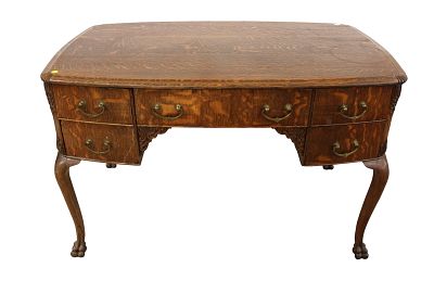 Antique quartersawn oak with carved paw feet desk, structurally sound & original condition with some