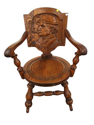 Antique English oak pub rocker, structurally sound & good condition, 26"w x 30"d x 33"h & seat. A