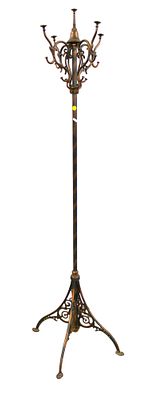 Antique iron with Japan copper finish coat tree & hat rack, structurally sound & good condition, 18"