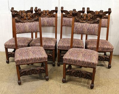 6 Fantastic antique cherub oak dining chairs. Fantastic set of 6 antique oak highly carved and
